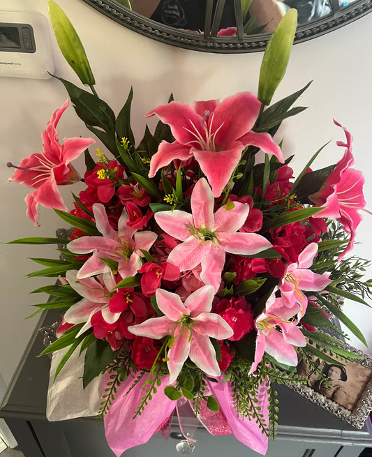 Double Pink Lily Bouquet
