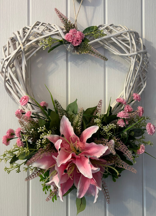 Pink Lily Heart Wreath