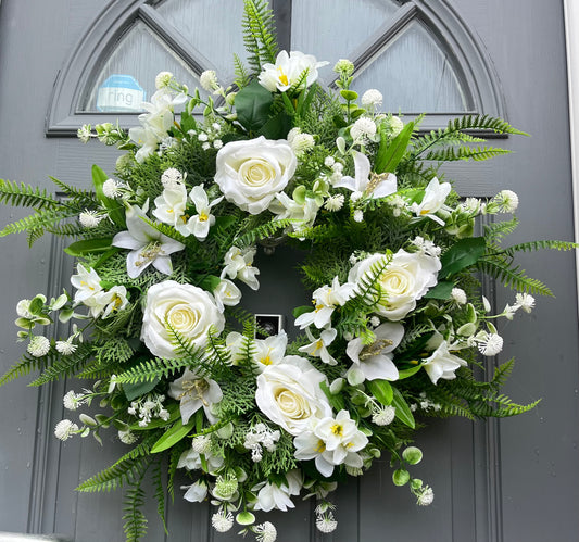 White Rose & Lily Wreath