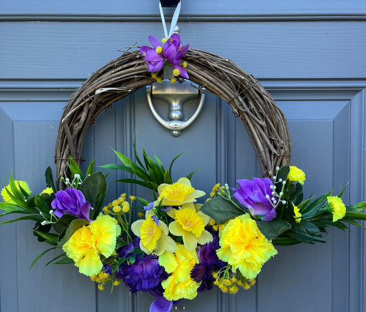 Yellow Daffodil & Purple Rattan Door Ring