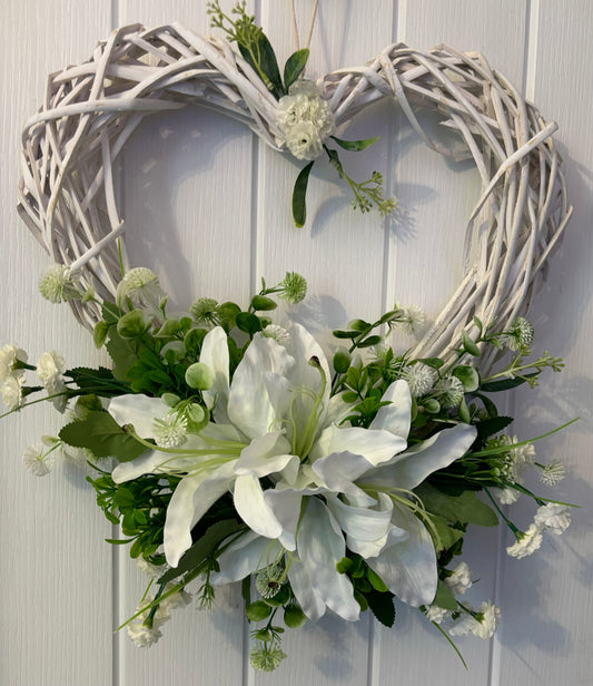 White Tiger Lily Heart Wreath