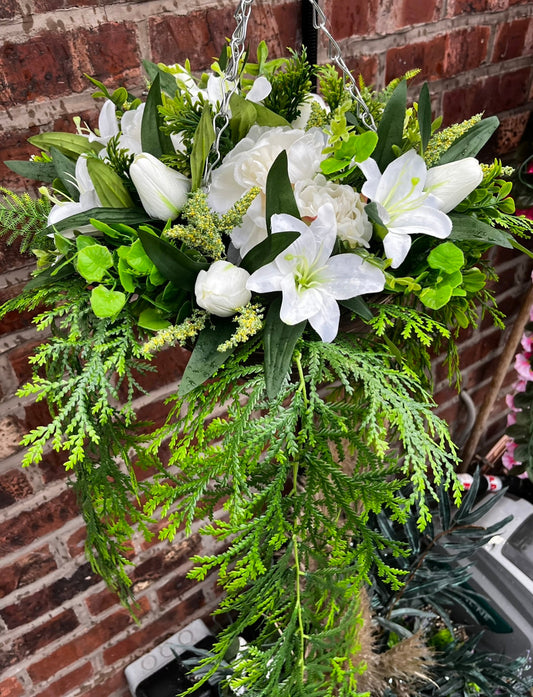 White Lily & Tulip Hanging Basket