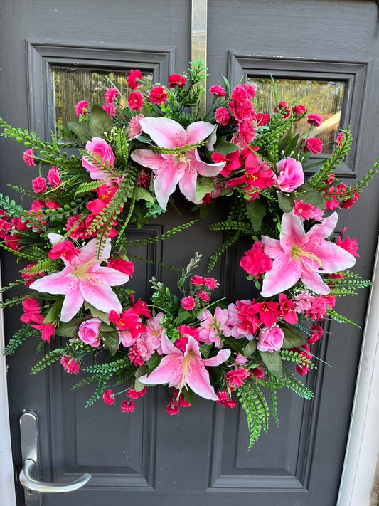 Large Double Pink Lily DoorWreath