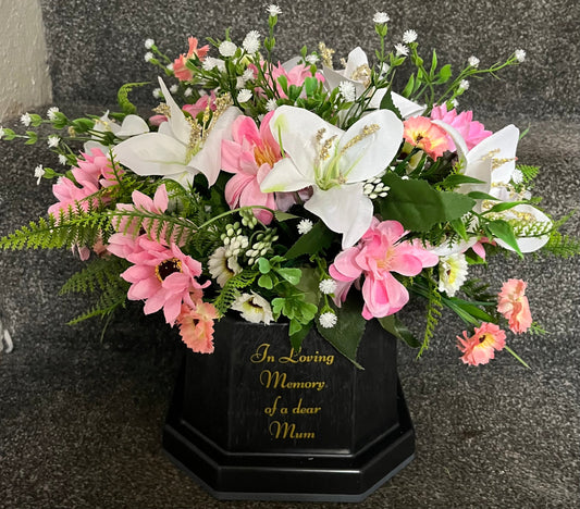 Pink/White Lily Mum Memorial Vase