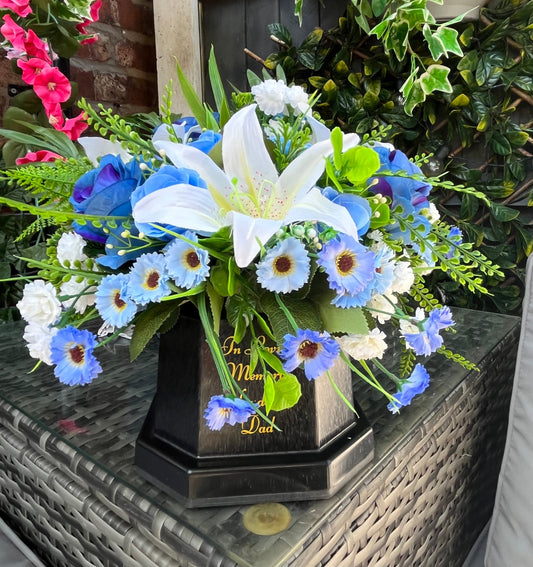 Blue & White Dad Memorial Vase