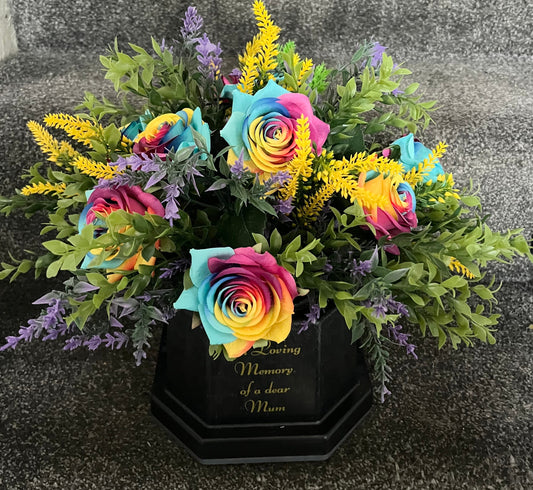 Rainbow Roses Mum Memorial Vase