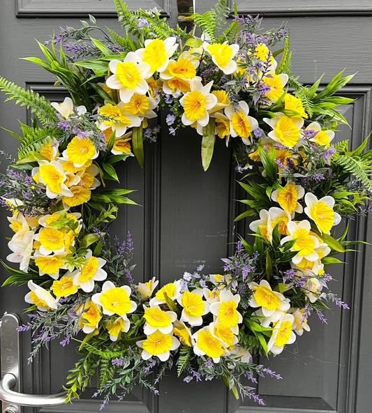 Large Daffodil & Lavender Door Wreath