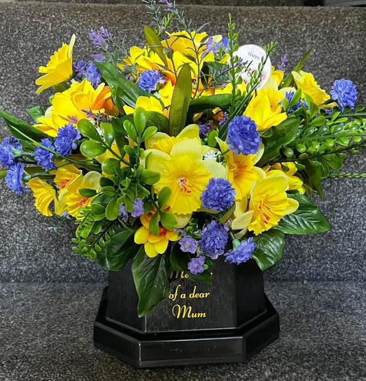 Yellow & Blue Mum Memorial Vase